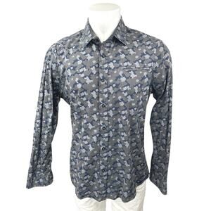 7 Diamonds Men's Gray Geometric Long Sleeve Button Down Dress Shirt Top Size L